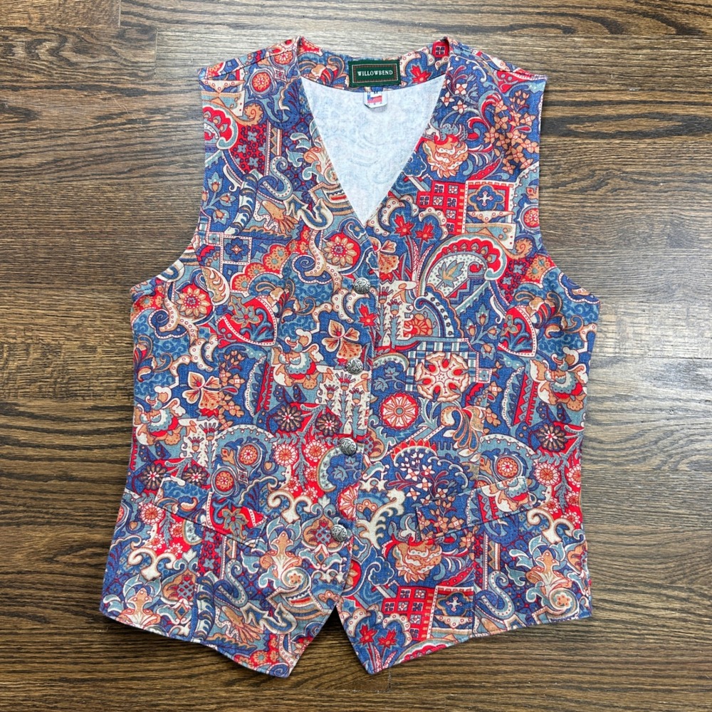 Willowbend Vintage Vest Womens Medium Paisley Tapestry Blue Red Made in USA